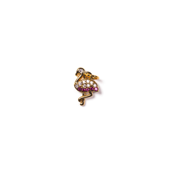 Gold Flamingo Charm with CZ for Necklace, Bracelet CPG2358: 3 pieces