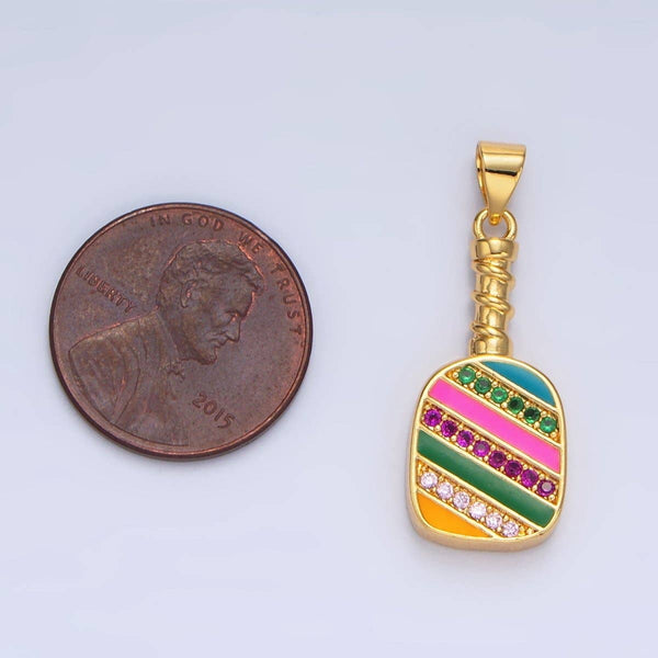 Colorful Pickle Ball Charm in 24K Gold Filled Pendant Sports Paddle with CZ | I769: Gold