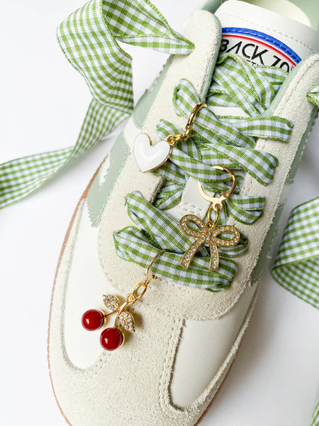 Shoe Charm and Lace Sets –  Shoelace Accessories: Navy Gingham/Evil Eye/Bolt/Feather