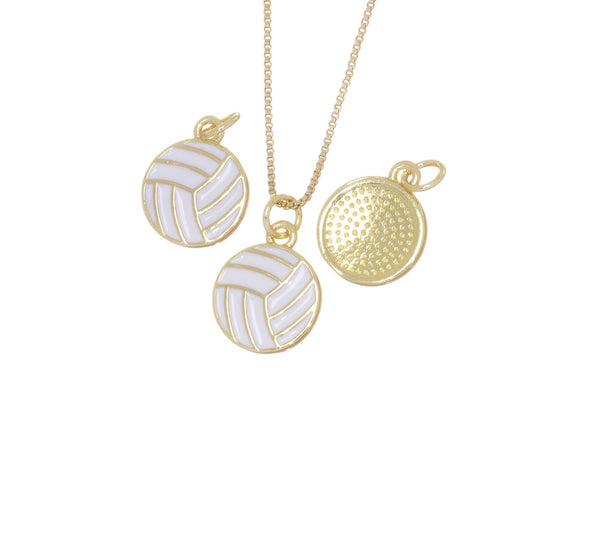 Gold Volleyball Charm with white enamel for jewelry, CPG2821: 3pcs