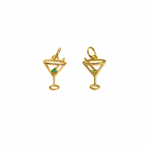 Gold Martini Drink Charm with Olive stick, CPG2909: 3pcs