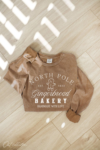 NORTH POLE GINGERBREAD Mineral Washed Long Sleeve Graphic : TOAST / L