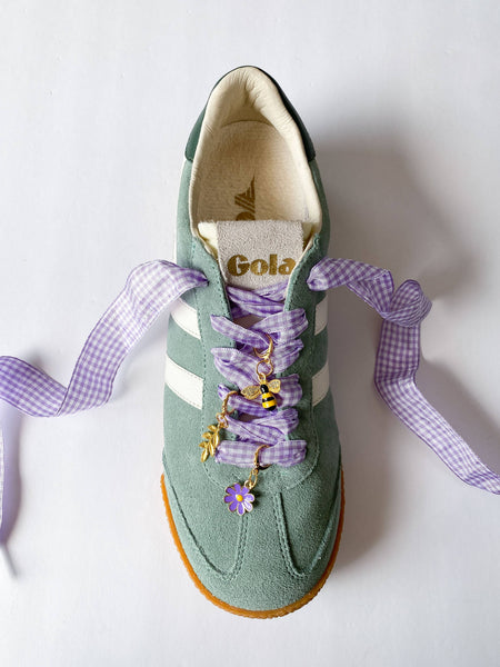 Shoe Charm and Lace Sets –  Shoelace Accessories: Navy Gingham/Evil Eye/Bolt/Feather