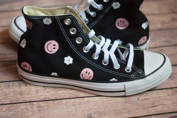 Happy Daisy Converse | Custom Smiley Face Daisy High Top Converse