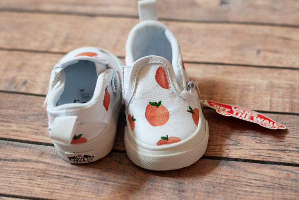 Peach Slip On Hand Painted Vans | Peach Custom Vans