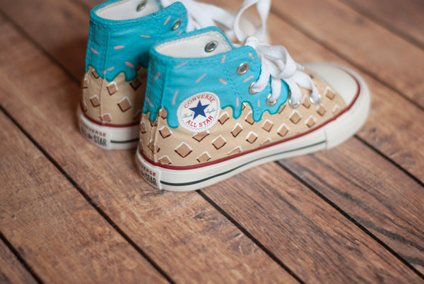 Blue Ice Cream Cone Hand Painted High Top Converse