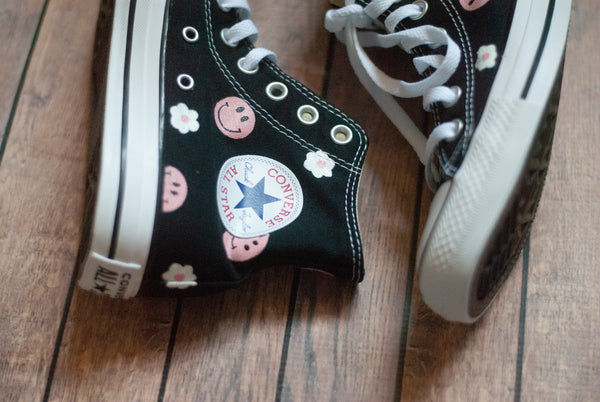 Happy Daisy Converse | Custom Smiley Face Daisy High Top Converse