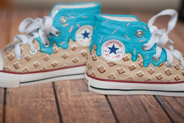 Blue Ice Cream Cone Hand Painted High Top Converse