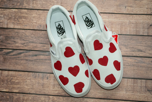 Red Heart Slip On Vans | Valentine's Vans | Hand Painted Vans