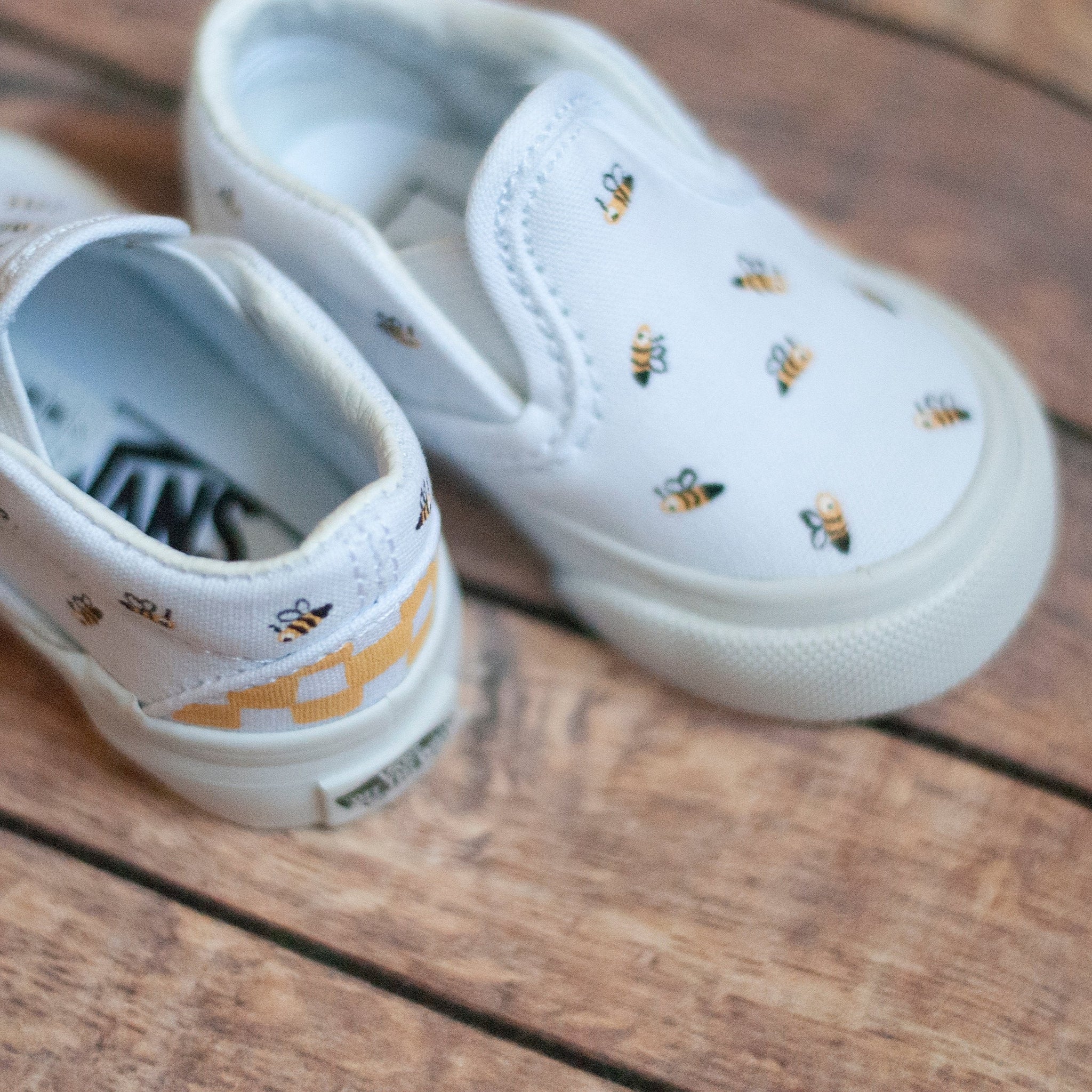 Checkered Bee Slip On Vans | Custom Bee Slip On Vans