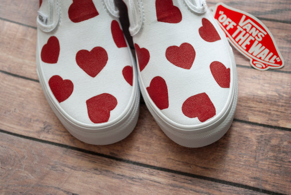 Red Heart Slip On Vans | Valentine's Vans | Hand Painted Vans