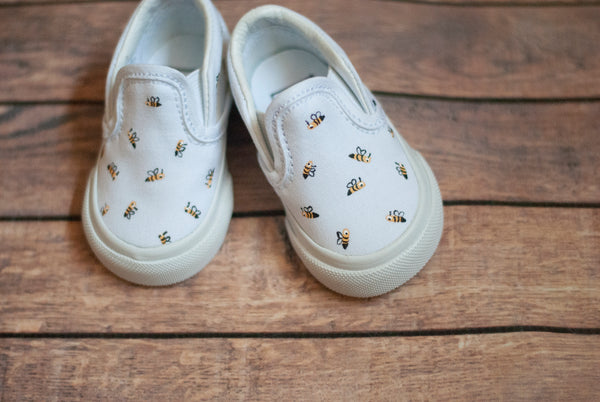 Checkered Bee Slip On Vans | Custom Bee Slip On Vans