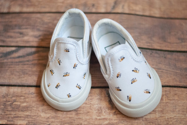 Checkered Bee Slip On Vans | Custom Bee Slip On Vans