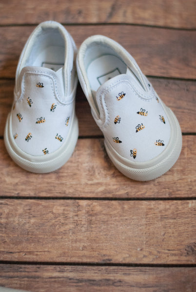 Checkered Bee Slip On Vans | Custom Bee Slip On Vans