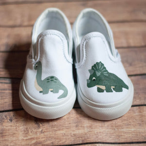 Slip On Checkered Dinosaur Vans | Hand Painted Dinosaur Vans