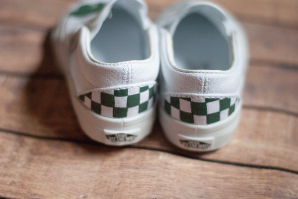 Slip On Checkered Dinosaur Vans | Hand Painted Dinosaur Vans