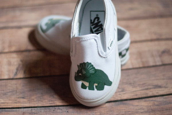 Slip On Checkered Dinosaur Vans | Hand Painted Dinosaur Vans