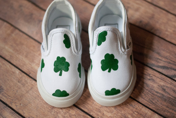 Checkered Shamrock Slip On Vans