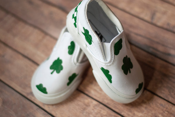 Checkered Shamrock Slip On Vans