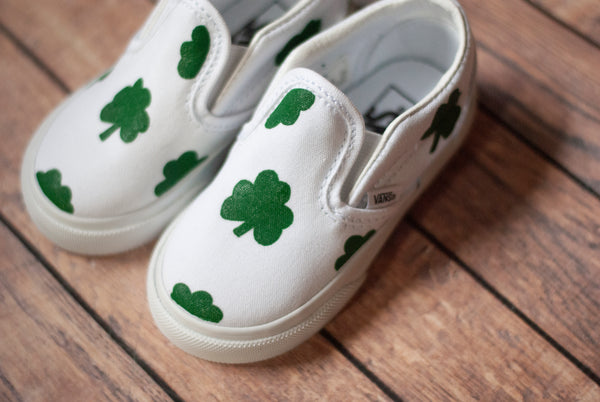 Checkered Shamrock Slip On Vans