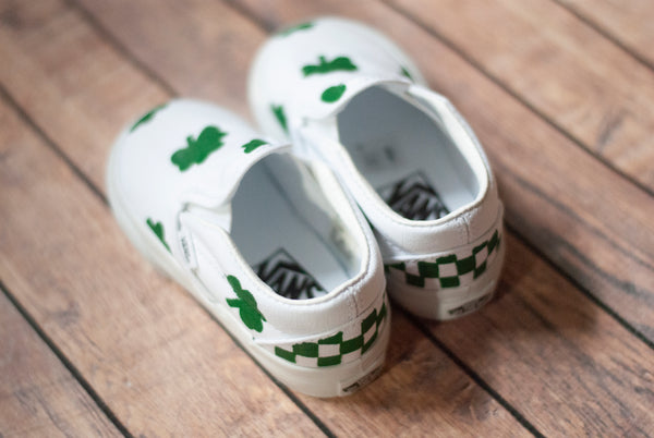 Checkered Shamrock Slip On Vans