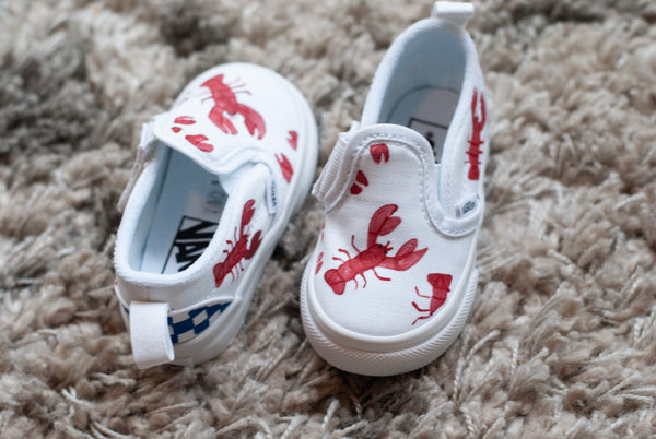 Lobster Slip On Vans with a checkered back
