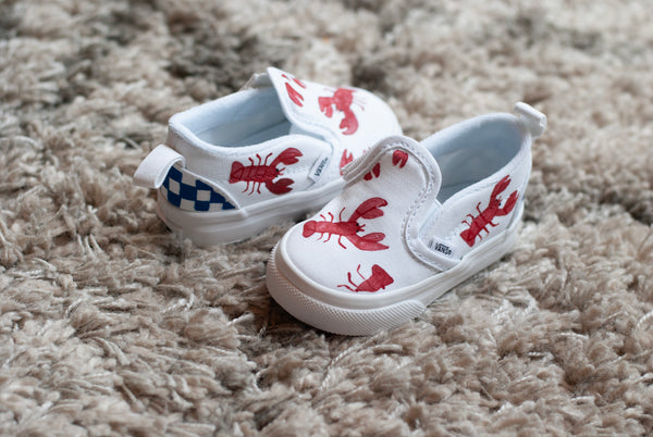 Lobster Slip On Vans with a checkered back