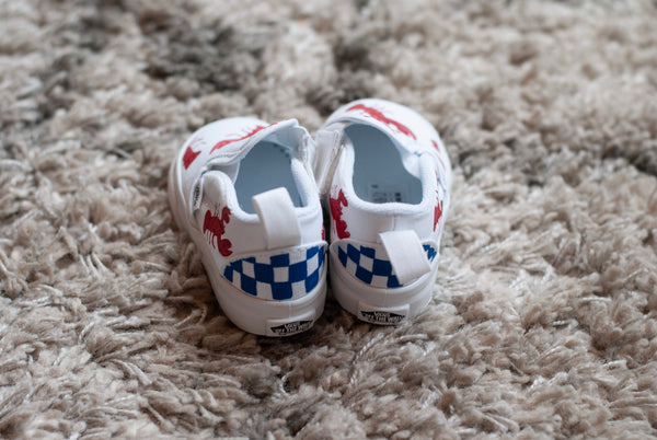 Lobster Slip On Vans with a checkered back