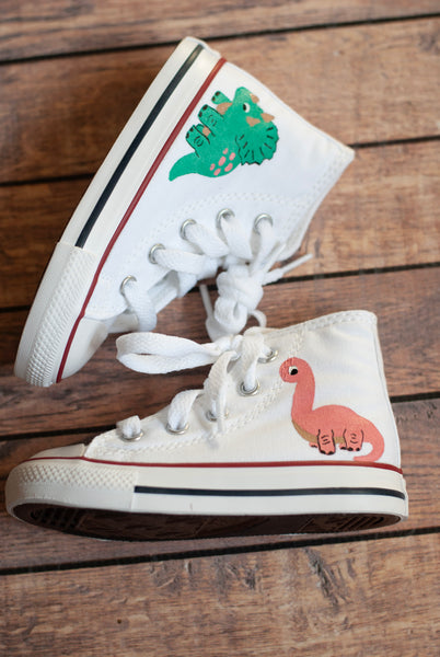Dino Converse | Hand Painted Pink + Turquoise Dino Converse