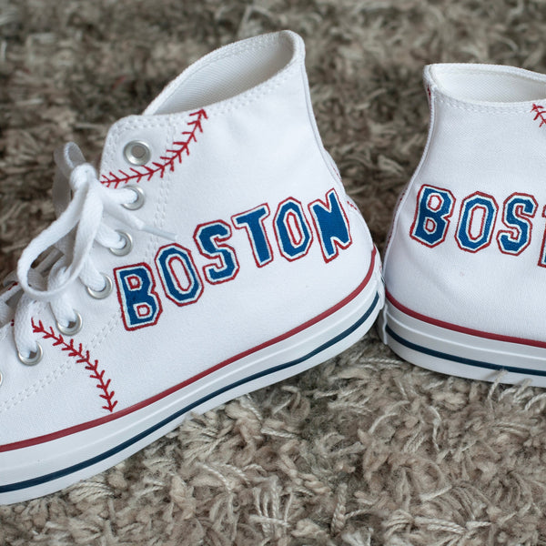 Boston themed hand painted sneakers