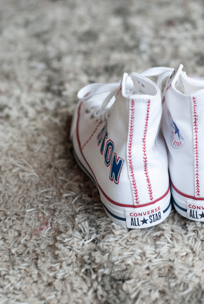 Custom Hand Painted Boston Baseball Themed High Top Converse