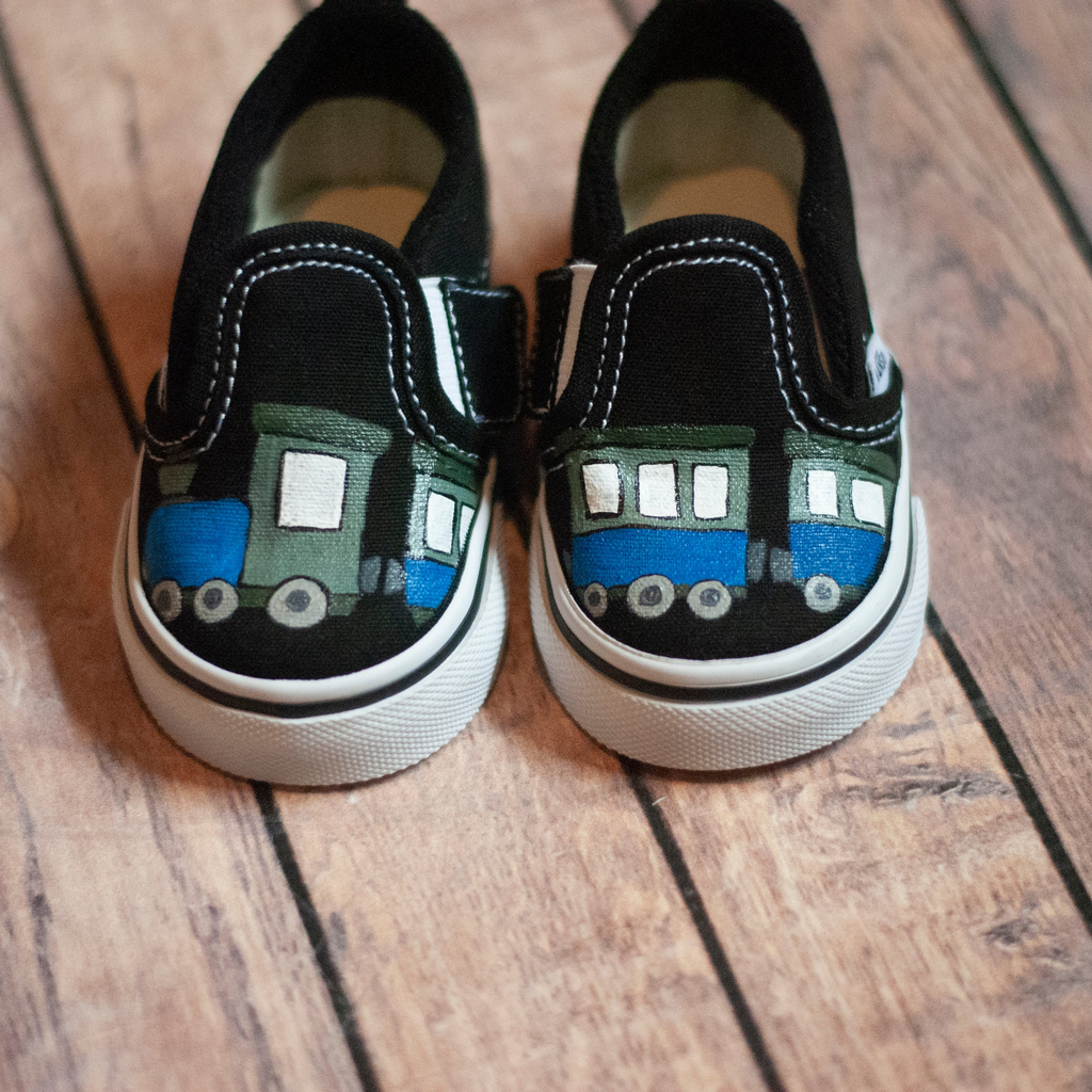 Hand Painted Train Slip On Vans Custom Train Vans - Main Image