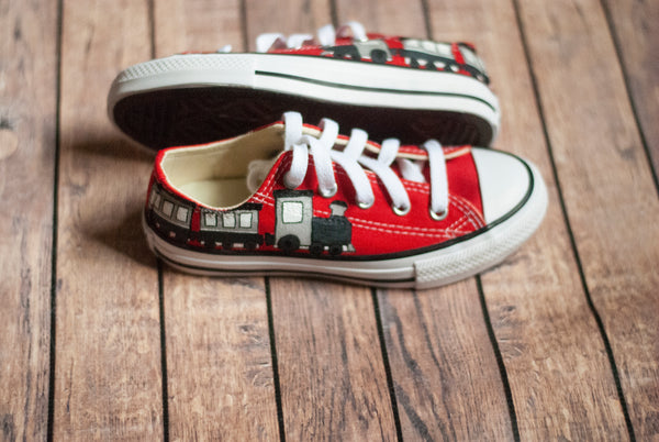 Train Low Top Converse | Custom Hand Painted Train Converse