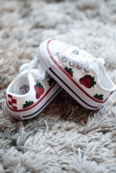 Checkered Strawberry Low Top Converse | Low Top Strawberry Converse