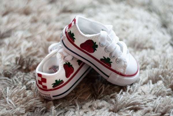 Checkered Strawberry Low Top Converse | Low Top Strawberry Converse
