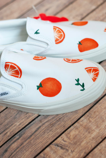Orange Slip On Vans | Custom Hand Painted Vans | Slip On Vans