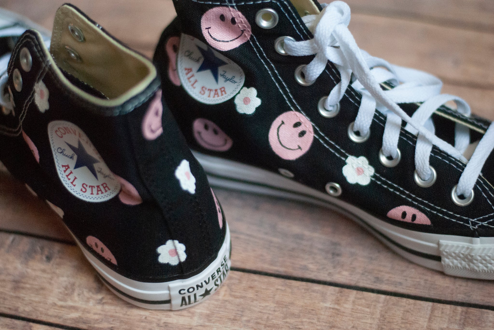 Happy Daisy Converse | Custom Smiley Face Daisy High Top Converse