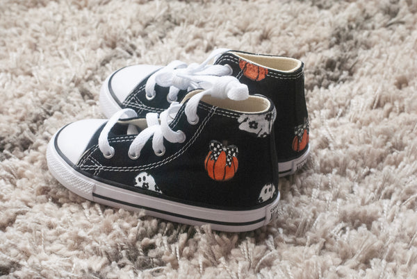 Pumpkin + Checkered Bow Halloween Converse