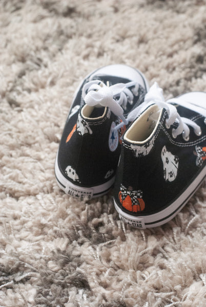 Pumpkin + Checkered Bow Halloween Converse