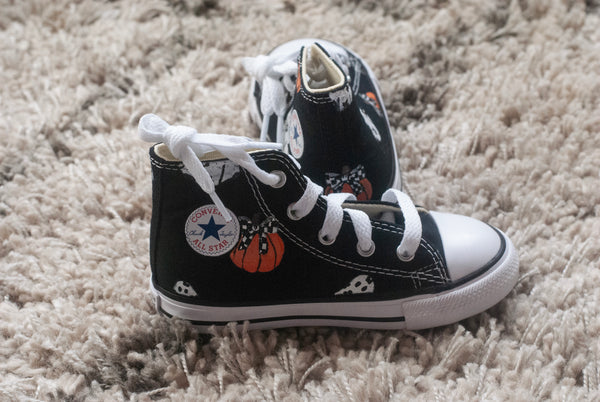 Pumpkin + Checkered Bow Halloween Converse