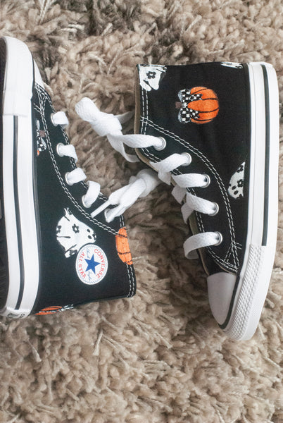 Pumpkin + Checkered Bow Halloween Converse