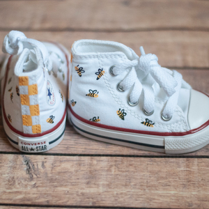 Checkered Bee High Tops | Custom Hand Painted Bee High Top Converse