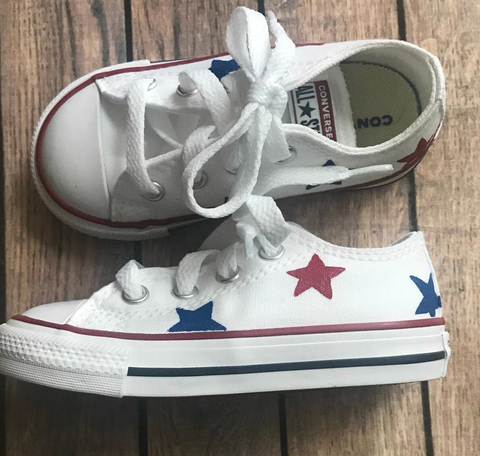Red and Blue Hand Painted Star Converse | Low Top Star Converse