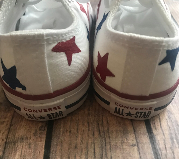 Red and Blue Hand Painted Star Converse | Low Top Star Converse