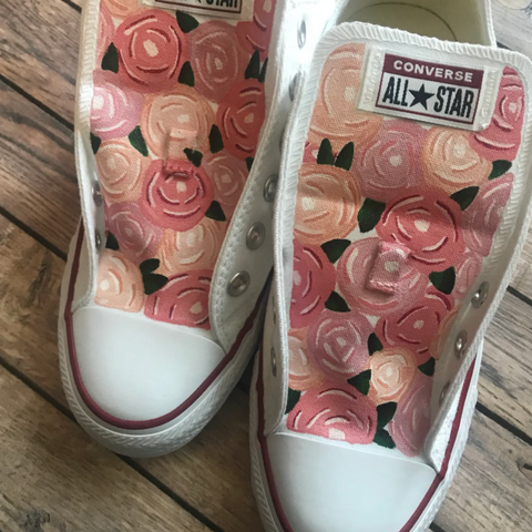 Rose Converse || Custom White Converse || Hand Painted Converse