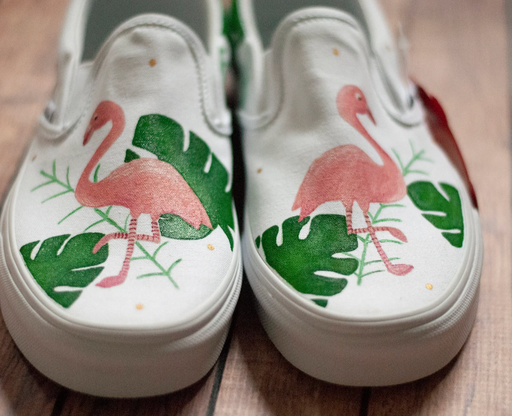 Hand Painted Tropical Flamingo Slip On Vans With love Paint