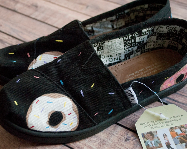 Sprinkled Donut Hand Painted Toms
