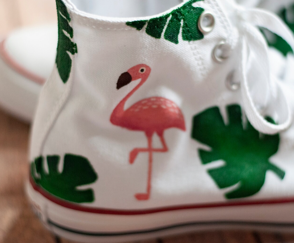 Hand Painted Tropical Flamingo High Top Converse – With love, Paint