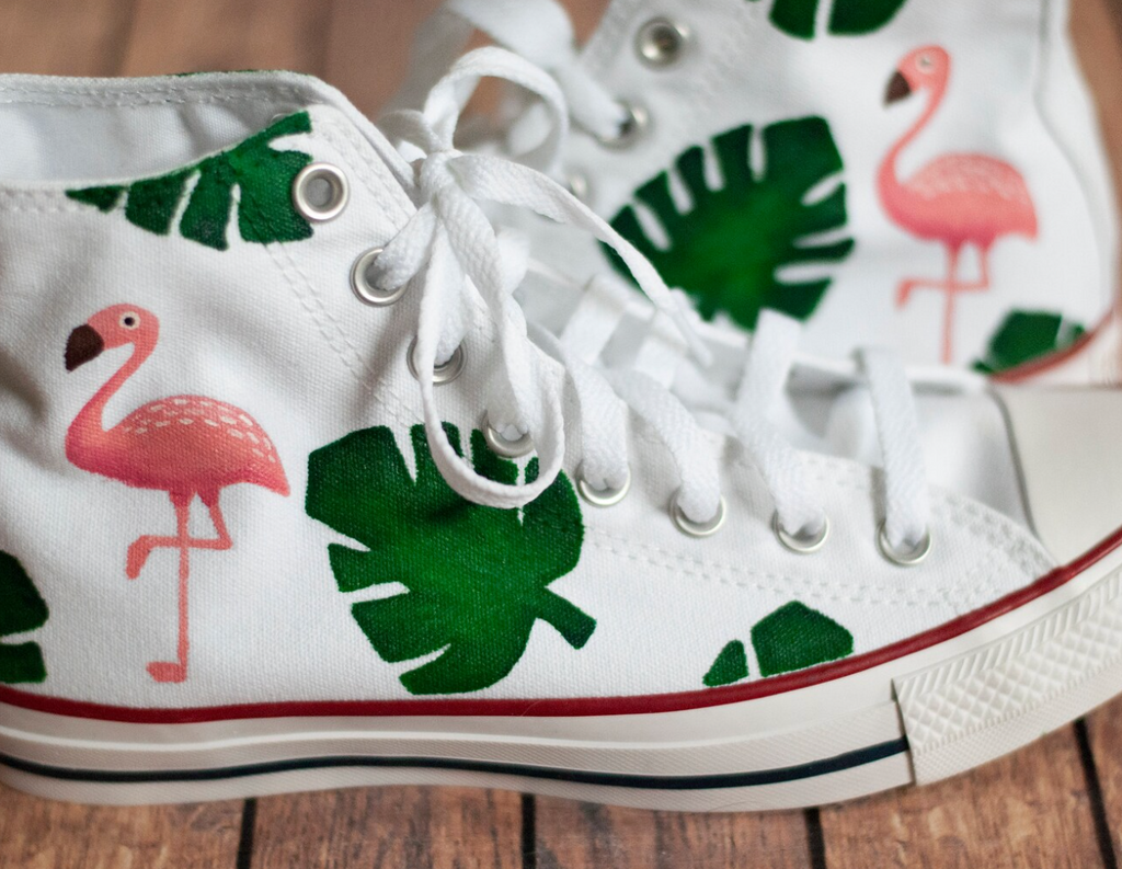 Hand Painted Tropical Flamingo High Top Converse With love Paint