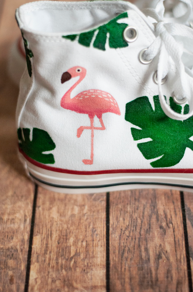 Hand Painted Tropical Flamingo High Top Converse
